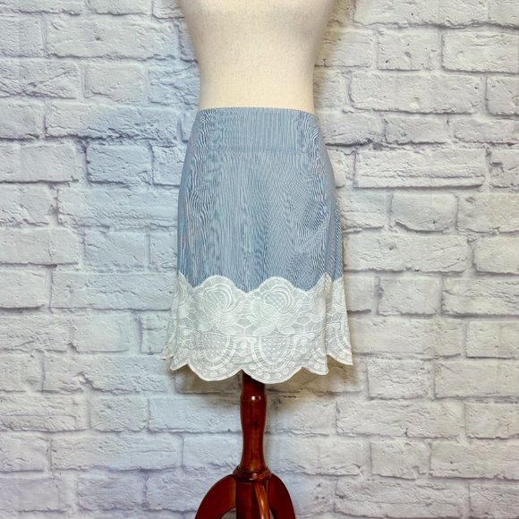 Anthropologie Snak Blue & White Knee-Length Skirt - Picture 1 of 7